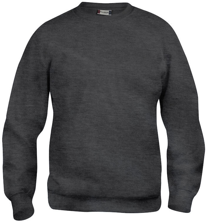 En rundhalset genser i fargen antrasitt-melert