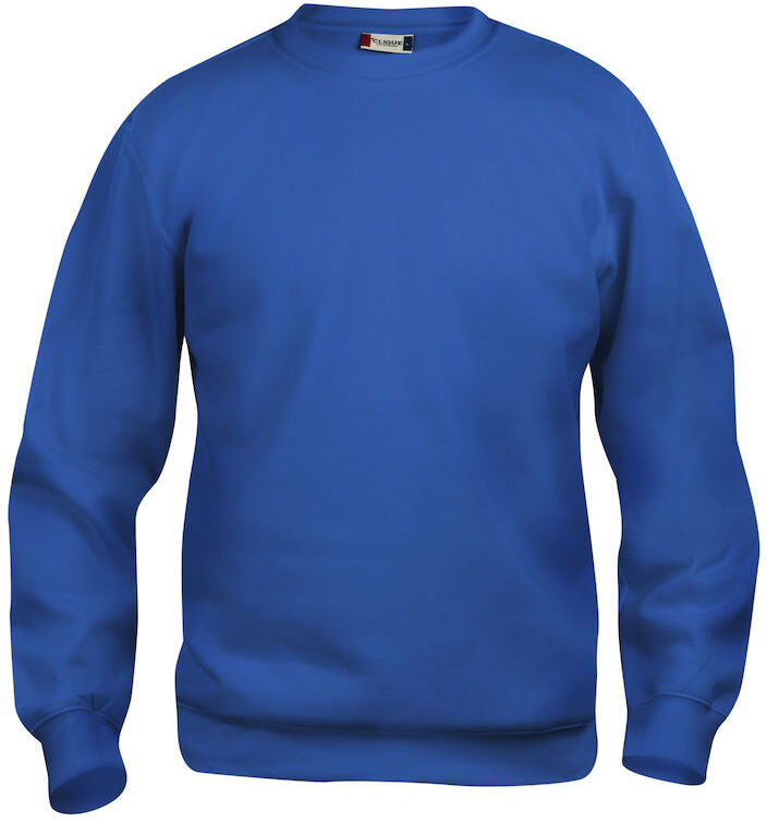 En rundhalset genser i fargen blå