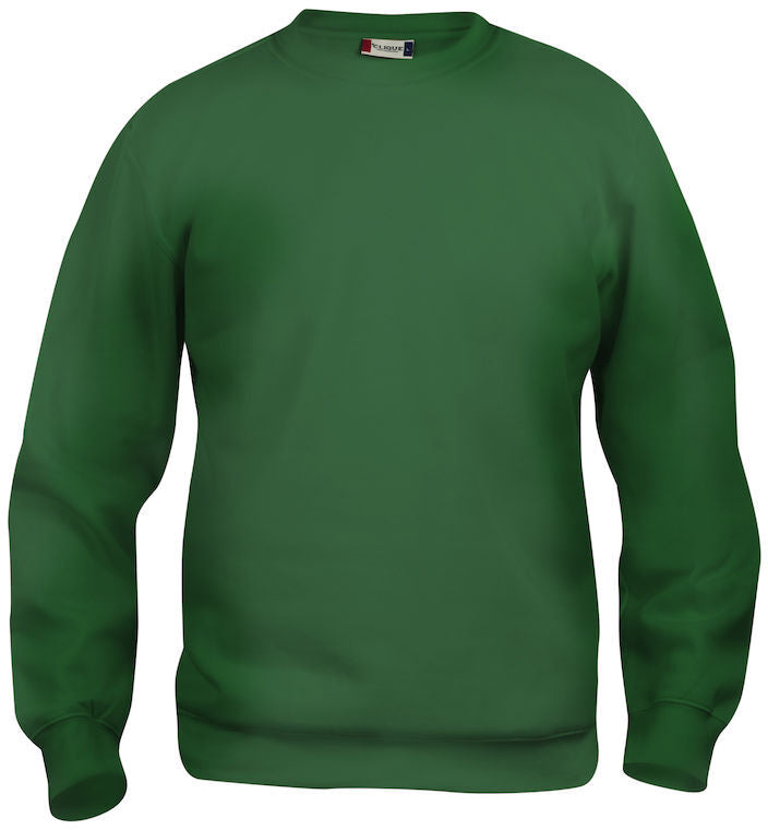 En rundhalset genser i fargen flaskegrønn