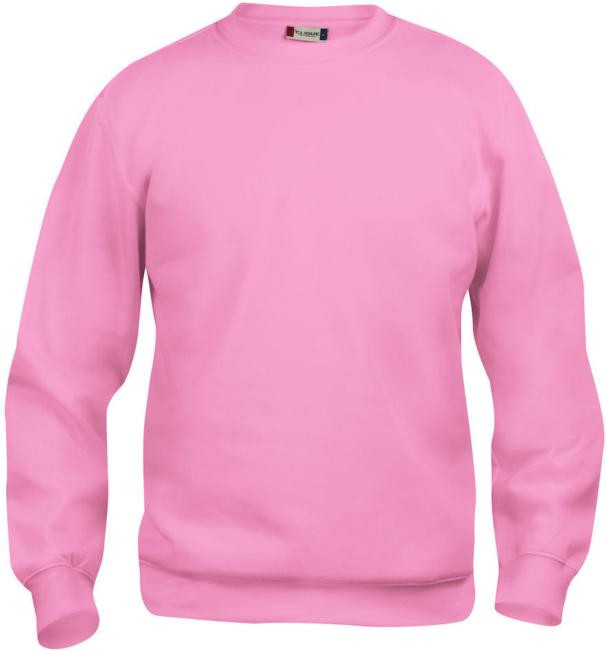 En rundhalset genser i fargen klar-rosa