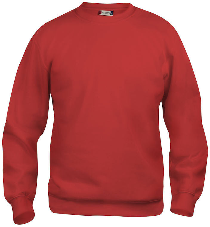 En rundhalset genser i fargen rød