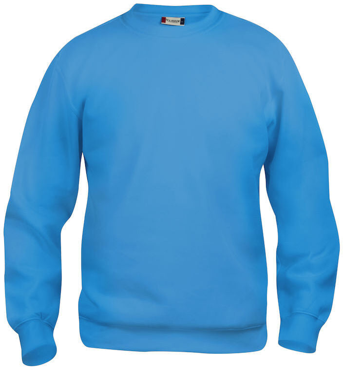 En rundhalset genser i fargen turkis
